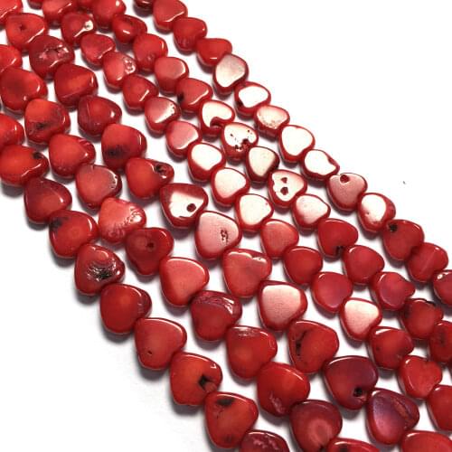 Natural Stone Red Coral Beads Hearts 38cm Punch Loose Spacer Beads For Jewelry Making DIY Bracelet Necklace Wholesale