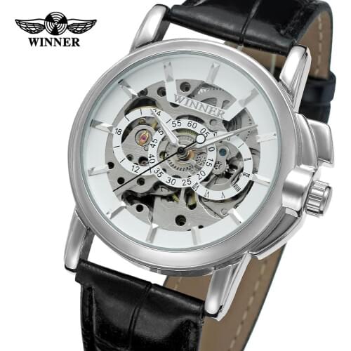 Winner Fashion Top Brand Navigator Series Men Watches Luxury Leather Skeleton Mechanical Clock Men Gold Male Wristwatch Montre