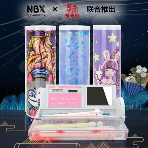 Lucky Dog Pencil Case Kawaii Quicksand With Solar Calculator Whiteboard Mirror Pen Box Boys Girls School Supplies Stationery Box