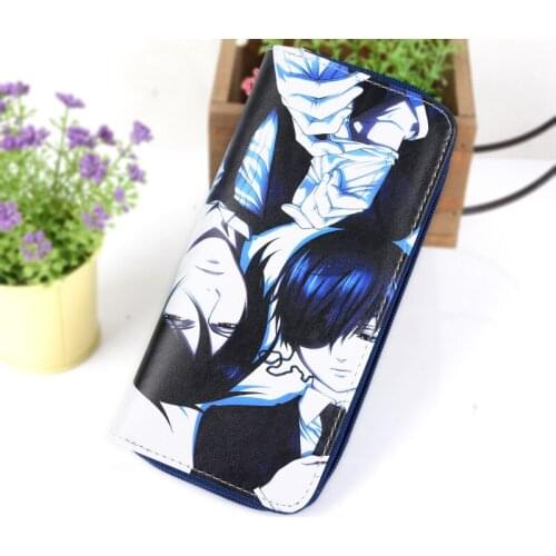Black Butler Cartoon Long Style PU Wallet Printed Anime Ciel&Sebastian Michaelis Zipper Coin Purse Leather Card Holder Phone Bag
