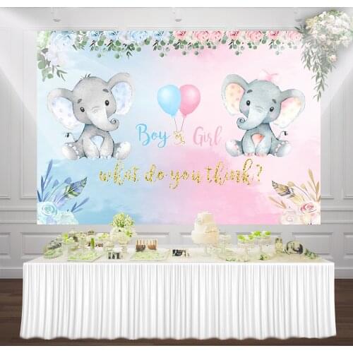 What Do You Think Elephant Gender Reveal Party Background Pink And Blue Baby Shower Photography Backdrop Banner Ideas Invites