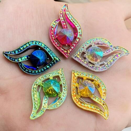 DIY 10pcs 21*34mm Leaves&Satellite& Flame shape Rhinestones flatback resin crystals accessory gemstone strass -HB37