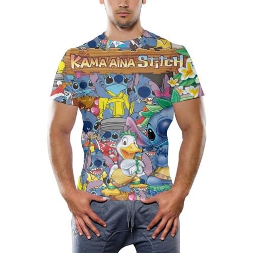 Disney Men Clothing Summer New Stitch T Shirt Cartoon Movie 3d Digital Print Boy Girl Hip Hop Cool Short-sleeved T-shirt Tops
