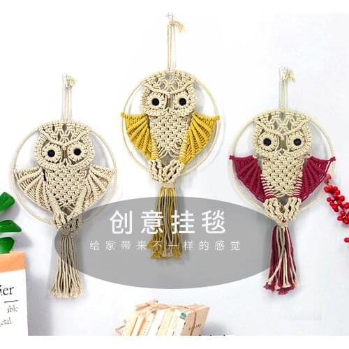 Hand Woven Owls Tapestry Pendant Dream Catchers Cotton Macrame Wall Hanging Macrame Boho Decoration For Living Room Bedroom