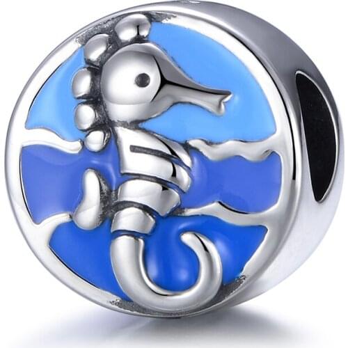 GW 925 Sterling Silver Sea Horse Chams Beads Ocean Collection Enamel Beads Animal Pendant Charms Fit Bracelet Diy Jewelry Making
