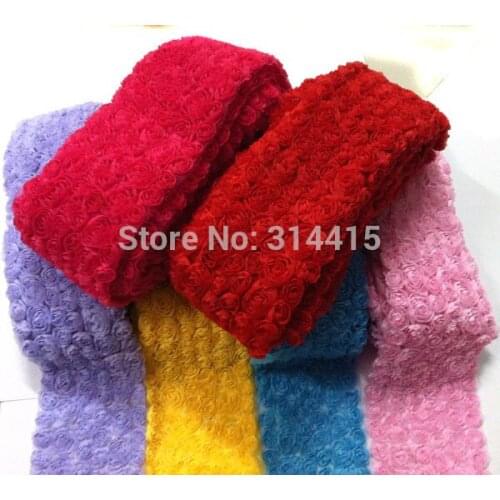 10cm-11cm Dense Shabby Chiffon rose trim & Thick chiffon 6 bows rosette flower trim 15yards/lot 17 color Free shipping