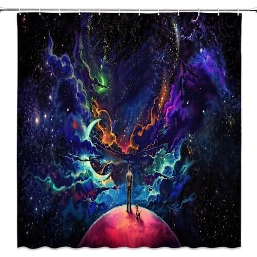 Cool Shining Stars Space Universe Customize Design Bath Waterproof Shower Curtain Bathroom Curtains