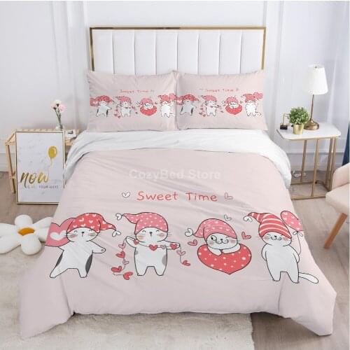 Lovely Cat Pink Bedding Set Kids Modern 3d Duvet Cover Sets Comforter Bed Linen Twin Queen King Single Size Fashion Luxury Girl