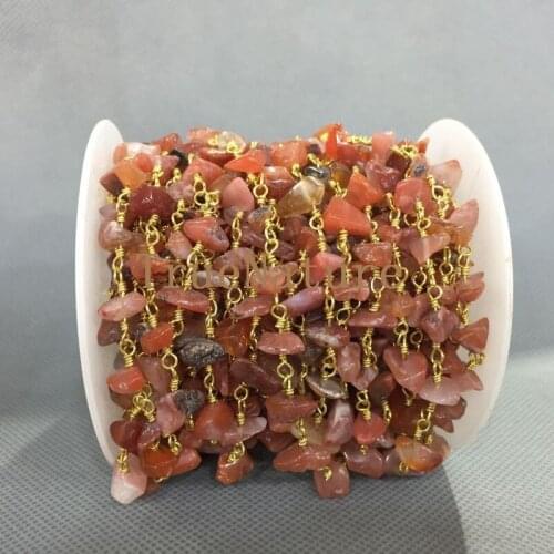 Red Agates Jewelry Components Slice Agates Beaded Rosary Chains Gold Finish Chains 5 Meters 6-10 mm RC4988
