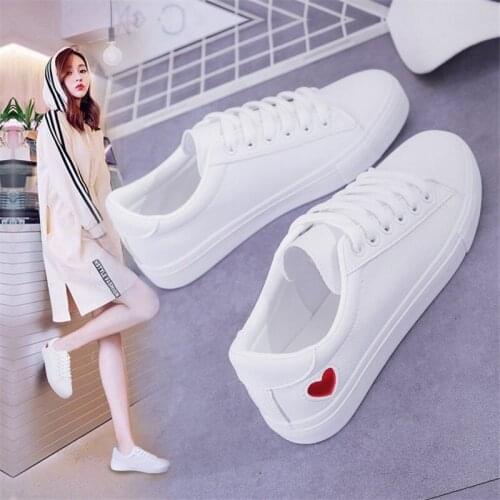 Women shoes casual white sneakers women Cute Heart Flats PU Leather Shoes Flats woman vulcanize shoes deportivas mujer