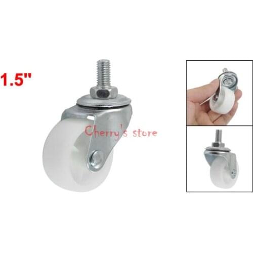 Best Promotion Wholesale Price 10 PCS 1.5" Single Wheel Side Brake 7.7mm Threaded Stem Swivel Nylon Caster White