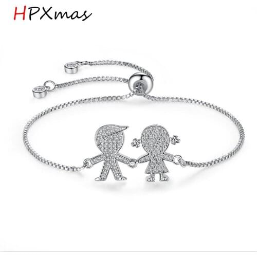 HPXmas lovely Girl & Boy Hand in Hand Crystal Bracelet Adjustable bangles for Friends girls Women jewelry A21