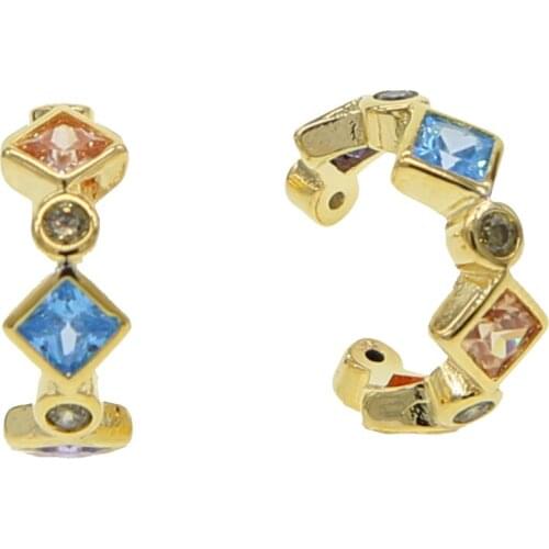 Fashion Temperament rainbow CZ gold color Geometric Clip ear cuff Earring No Pierced for Women Luxury Bridal Wedding jewelry
