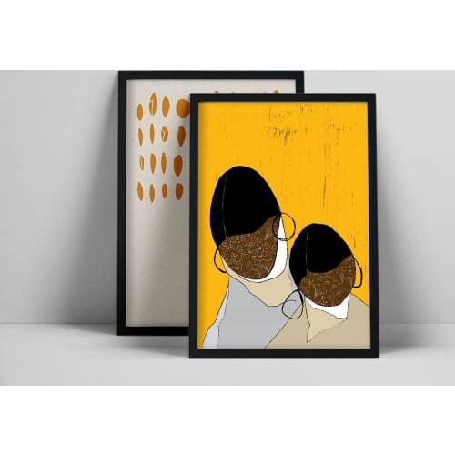 Set of 2 Minimalist Prints, Abstract Portrait of Mother and Daughter, Afro Women Portrait, Black Dots Print, Abstract GICLéE Pri