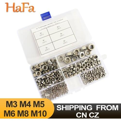 CN 300PCS Hex Hexagon Nut Assortment Kit Hex Nuts Set A2 304 Stainless Steel M3 M4 M5 M6 M8 M10 Metric DIN934 for Screw Bolt