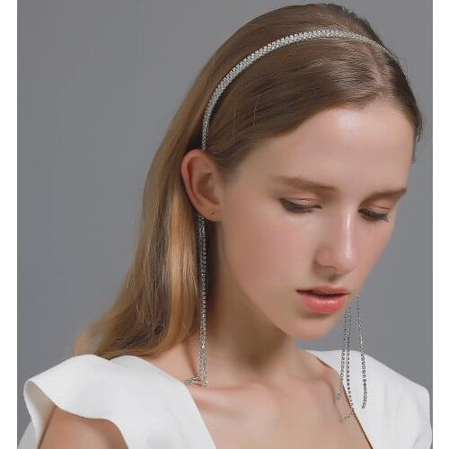 QUEEN ELISA Fake Earrings Headwear for Women Jewelry Korean Crystal Headband Silver Color Luxury Hair Accessories 2021 New