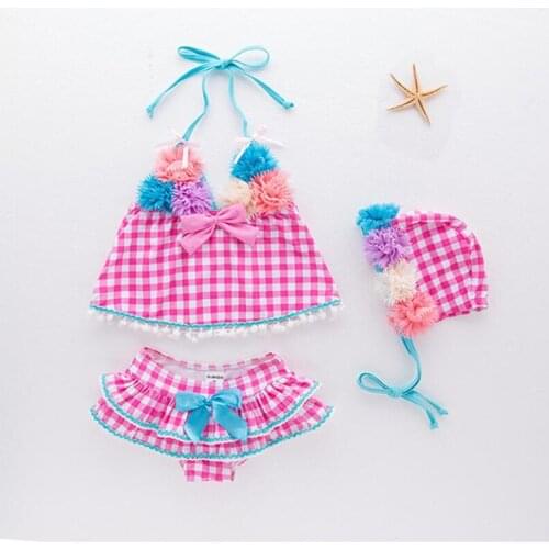 Adorable girls summer beachwear floral Triangle Bow Swimming Bathing Suit Swimsuit Proud Princess bikini 1-6Yrs