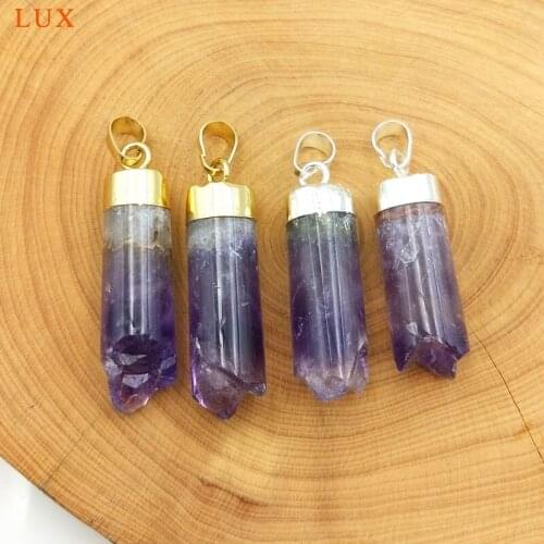 Columnar crystal pillar charm Natural Amethysts druzy Pendants With Gold Electroplated For Women Fashion Necklace making