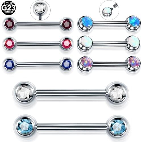 1PC Titanium Opal Nipple Shiled Bars Piercing 14G Internally Thread Sexy Mamilo Piercings Tongue Barbell Piercings Women Jewelry