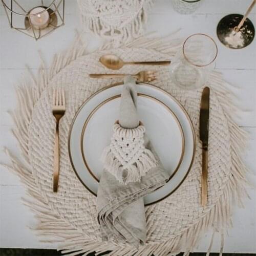 Boho Hand-woven Solid Color Western Napkin Cloth Ring Buckle Hotel Napkin Buckle Fabric Folding Buckle Restaurant accessories