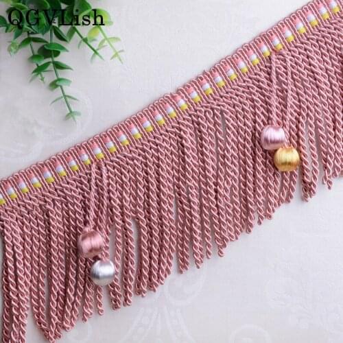 QGVLish 12M/lot 12cm Wide Wood Beads Twisted Rope Lines Tassel Fringe DIY Sewing For Sofa Curtain Cushion Decor Lace Trim Ribbon