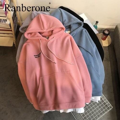 Ranberone Oversize Hoodie Long Sleeve Womens Tracksuit Female Hooded Sweatshirts Large Size M-XXL Letter Print Casual Loose Top