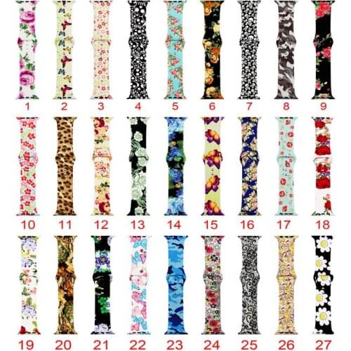 New Print Flowers Silicone Strap for Apple Watch band 42mm 38mm Sport Watchband for iwatch Wristband Rubber Bracelet belt 30pcs