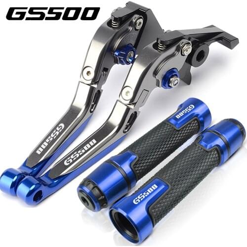 For Suzuki GS500 GS 500 E/F logo Motorcycle Folding Extendable Brake Clutch Lever + Handle Grips Accessories GS500E GS500F LOGO