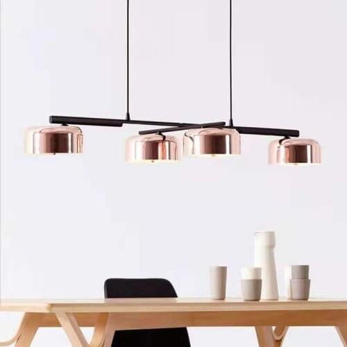 Modern Dining Table Chandelier Light Nordic Long Kitchen Bar Office Table Pendant Light Rose Gold Black Horizontal Suspend Lamp