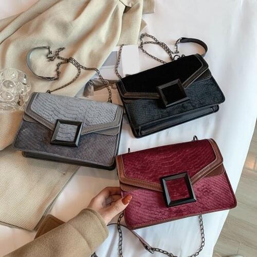 Fashion Plush Splicing Messenger Bags Women PU Leather Small Square Envelope Chain Purse Casual Shoulder Crossbody Satchel Pouch