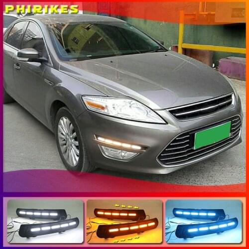 LED For Ford Mondeo 2011 2012 2013 Driving Daytime Running Light DRL fog lamp 12V Relay Daylight With Turn Yellow Signal