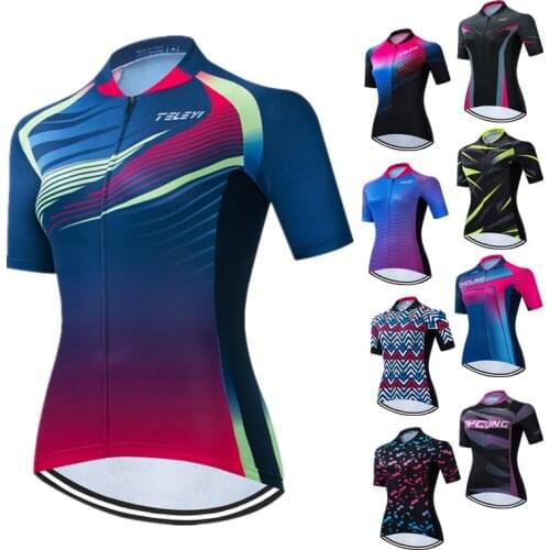 Teleyi 2021 Cycling Jersey Women Summer Bike Jersey Tops Pro Team MTB Bicycle Shirt Road Cycling Wear Clothes Maillot Ciclismo
