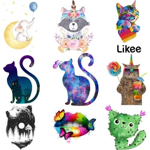 Cute Animals Cat Koala Heat Vinyl Transfer For Clothing Iron On Transfers For Clothes Appliques Thermo Stickers For DIY T-shirt