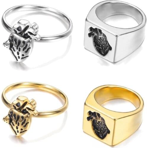 European and American Heart Creative Modeling Ring Hip Hop Fashion Men and Women Jewelry Beating Heart Combination Ring