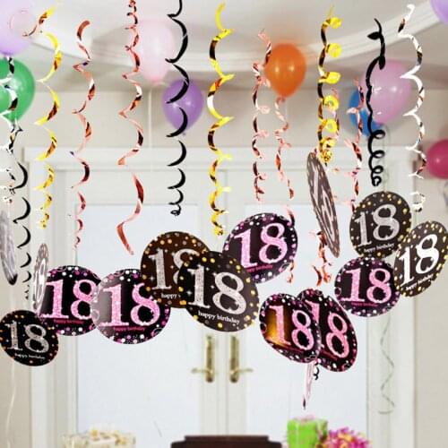 6pcs PVC Spiral Adult Birthday Hanging Swirls For 18 21 30 40 50 60 70 Years Old Party Supplies Happy Birthday Party Decorations