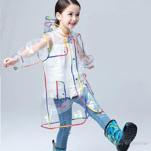 High quality fashion kids waterproof transparent environmental clear eva children hooded rain coat jacket for outdoor rainwear
