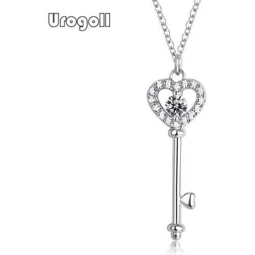 Fine Jewelry Pure 925 Sterling Silver Key Pendant Necklaces For Women Bride Romantic Wedding Engagement Jewelry Gifts