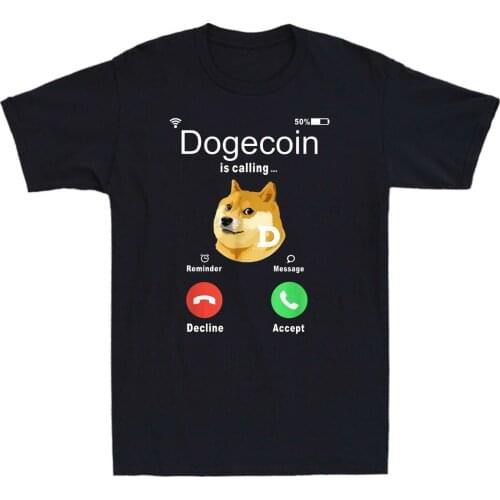 Dogecoin Is Calling Funny HODL Crypto Cryptocurrency Doge Coin Mens T Shirt Tee