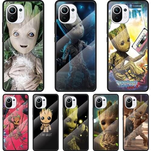 Baby Groot Cutest Tempered Glass Cover For Xiaomi MI 11 Ultra 11i 10T 9T Note 10 Lite CC9E CC9 Pro Phone Case Coque