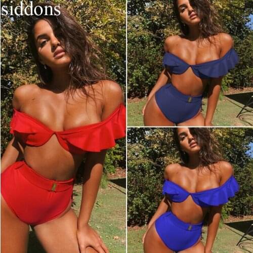 Woman Swimsuit Fashion 2019 summer new hot sexy comfortable solid color bikini ruffled strap high waist female swimsuit a105