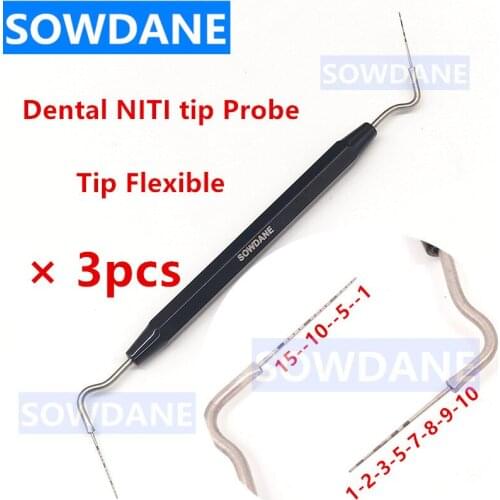 3pcs Dental Periodontal Probe with Scaler Niti Tip Flexible Dentist Explorer Tool Endodontic Tooth Cleaning