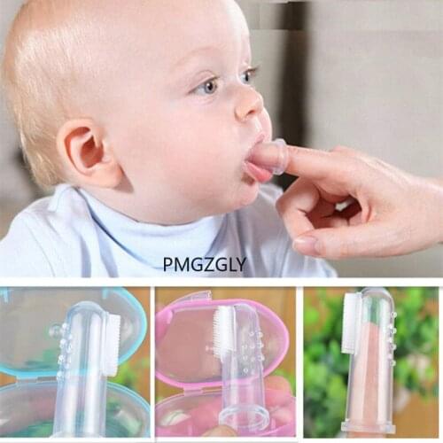 1PC Kids Massager Cleaning Tooth Brush Infant Brush Silicone Baby Finger Toothbrush and Box Children Teeth Clear Rubber Teether