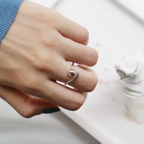 1pc Authentic S925 Sterling Silver Fine Jewelry Irregular Geometric &Lucky Round Bead ring Open adjust J429