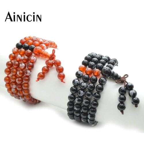 1pc Red And Black Semi-precious Stone 108 Beads Prayer Mala Bracelets With Buddha Laser On Beads Fashion Men and Women Jewelry
