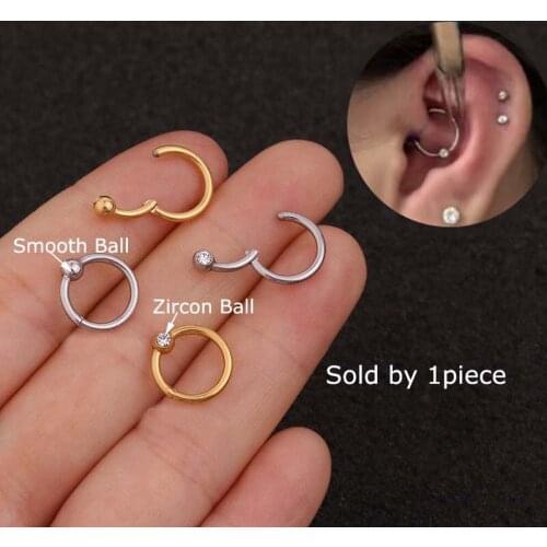 1piece Stainless Steel Captive Bead Ring Cartilage Tragus Piercing Helix Pinna Lobe Earring Unisex 16G