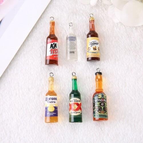 10 Pcs 3D Alcohlic Drink Bottle Pendant Charms Resin Wine Jewlery Findings For Earring Keychain Necklace Diy Making