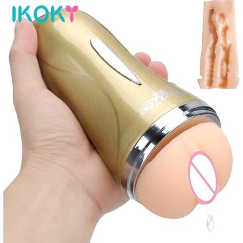 IKOKY Dual Channel Male Masturbation Cup Artificial Vagina Realistic Anus Real Pussy Sex Products Adult Sex Toys for Men