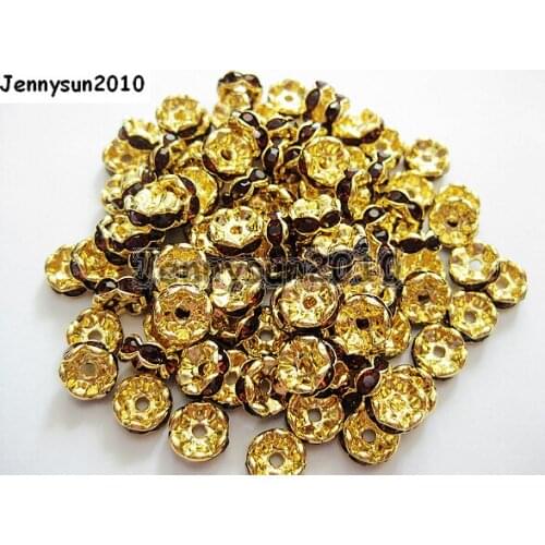200pcs/lot 10mm Top Quality Czech Smoked Topas Crystal Rhinestone Pave Wavy Rondelle Metal Spacer Loose Beads