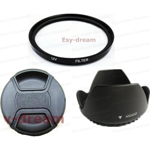 58mm Glass UV Filter + Lens Hood + Lens Cap Kit for Canon Nikon Pentax Olympus Sony Camera Lenses 58 mm
