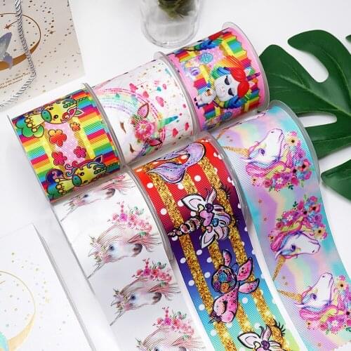 DIY Cartoon Unicorn Printed Grosgrain Ribbon For Craft Supplies Sewing Accessories 5 Yards. 25029